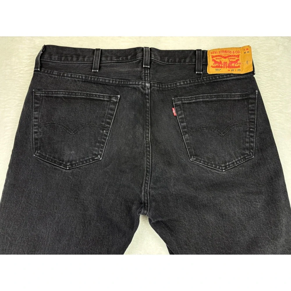 Levis 501 Mens 38x29 Jeans Fuzzy Black Washed Denim Grungy Fade
